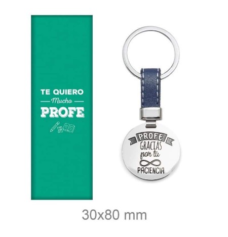 Llavero Profe Acero y Piel Azul