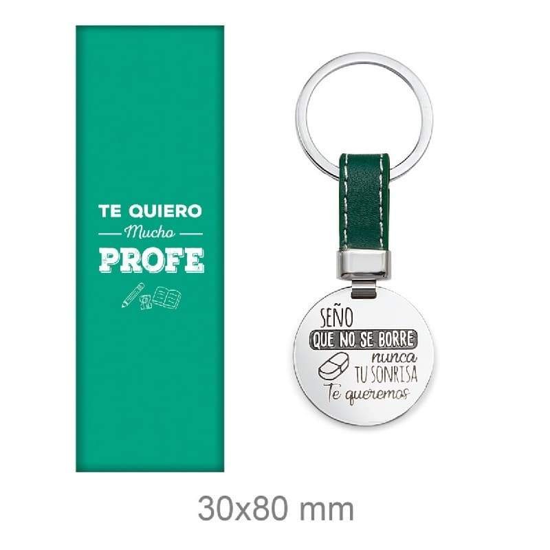 Llavero Profe Acero y Piel Verde