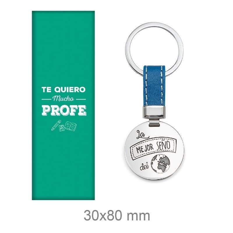 Llavero Profe Acero y Piel Azul