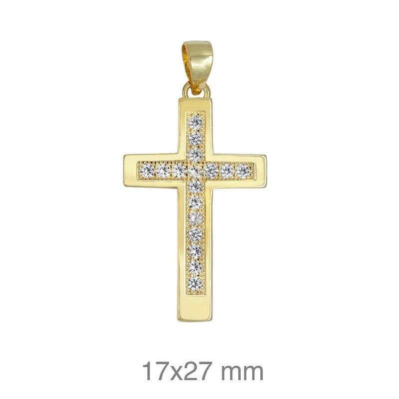Cruz con Circonitas de Plata Ley con Baño de Oro