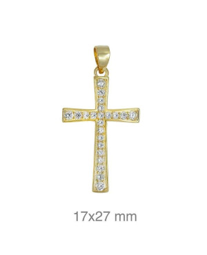 Cruz con Circonitas de Plata Ley con Baño de Oro