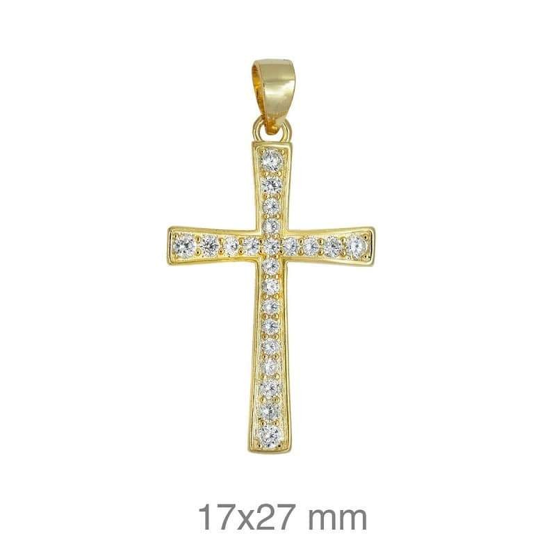 Cruz con Circonitas de Plata Ley con Baño de Oro