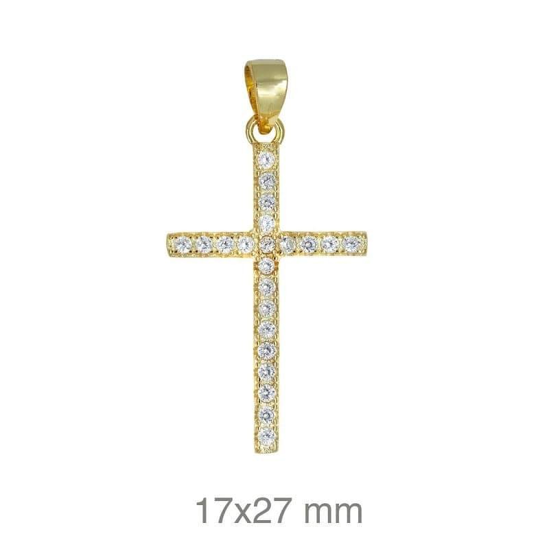 Colgante Cruz Circonitas Plata Ley con Baño de Oro