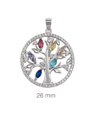 Colgante Árbol de la Vida Circonitas Multicolores Plata Ley
