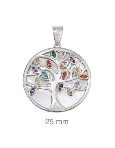 Colgante Árbol de la Vida Circonitas Multicolores Plata Ley