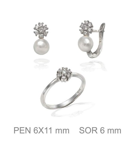 Juego Comunión con Circonitas y Perla de Plata Ley