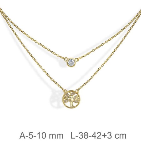 Collar Doble de Circonita y Árbol en Plata Ley con Baño de Oro