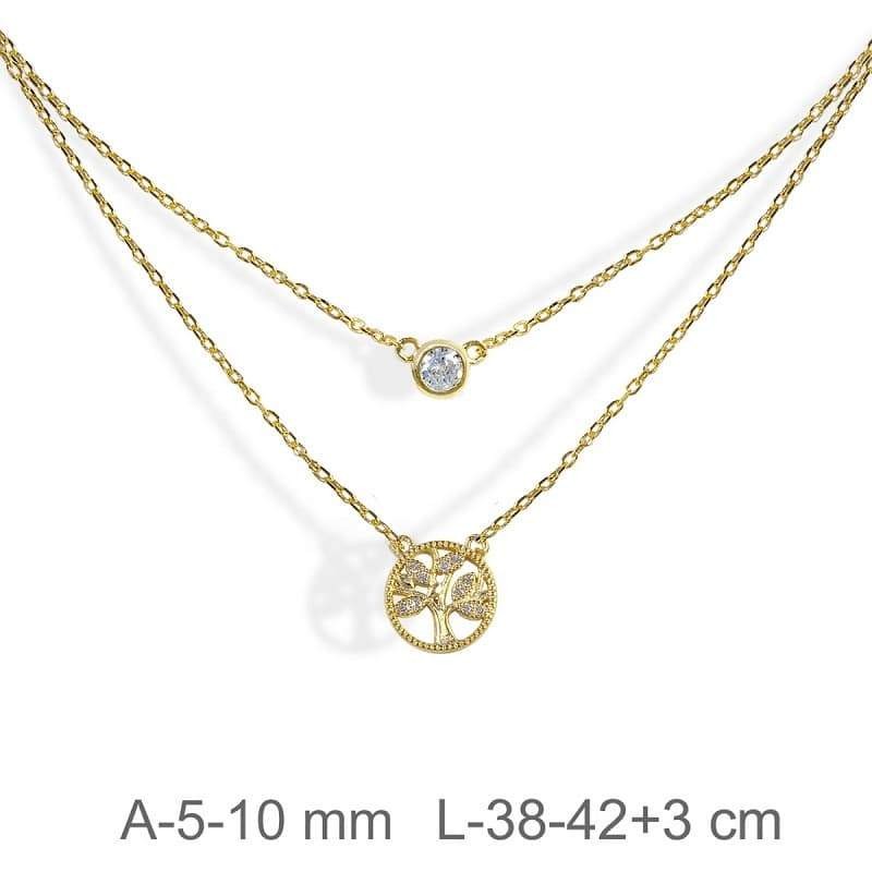 Collar Doble de Circonita y Árbol en Plata Ley con Baño de Oro