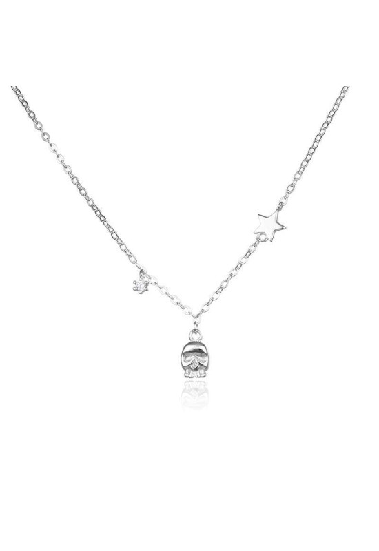 Collar Estrella y Calavera Plata Ley