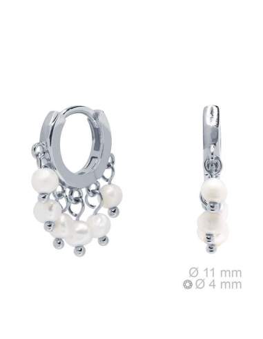 Pendientes Mini Aros Perlas Plata Ley