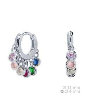 Pendientes Mini Aros Circonitas Colores Plata Ley