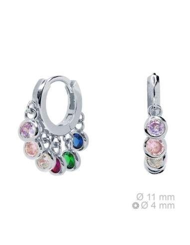 Pendientes Mini Aros Circonitas Colores Plata Ley