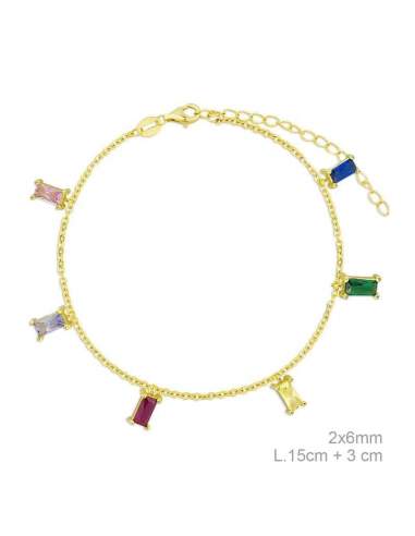 Pulsera Circonitas Cuadradas Colores Plata Ley con Baño de Oro