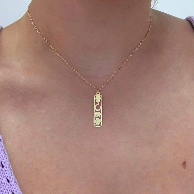 Collar con Colgante Amuletos Plata Ley con Baño en Oro