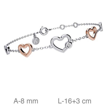 Pulsera Corazones Bicolor Plata Ley con Baño de Oro Rosa