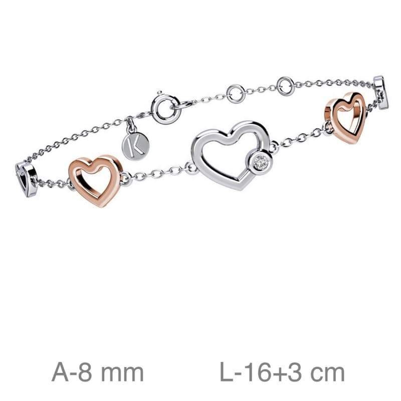 Pulsera Corazones Bicolor Plata Ley con Baño de Oro Rosa