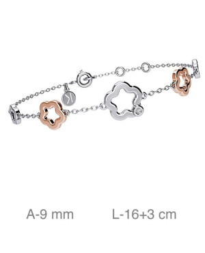 Pulsera Flores Bicolor Plata Ley con Baño de Oro Rosa