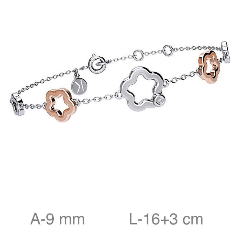 Pulsera Flores Bicolor Plata Ley con Baño de Oro Rosa