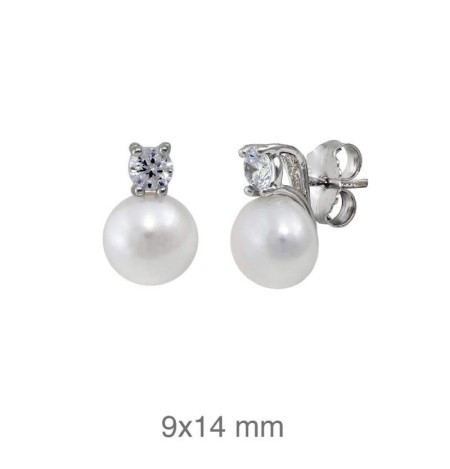 Pendientes Tu y Yo Perla Circonita Plata Ley