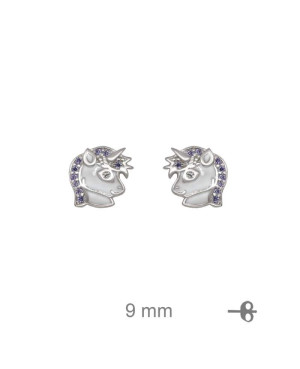 Pendientes Unicornio Circonita Plata Ley