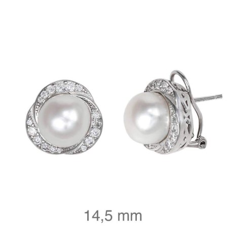 Pendientes Omega  Perla Circonitas Plata Ley