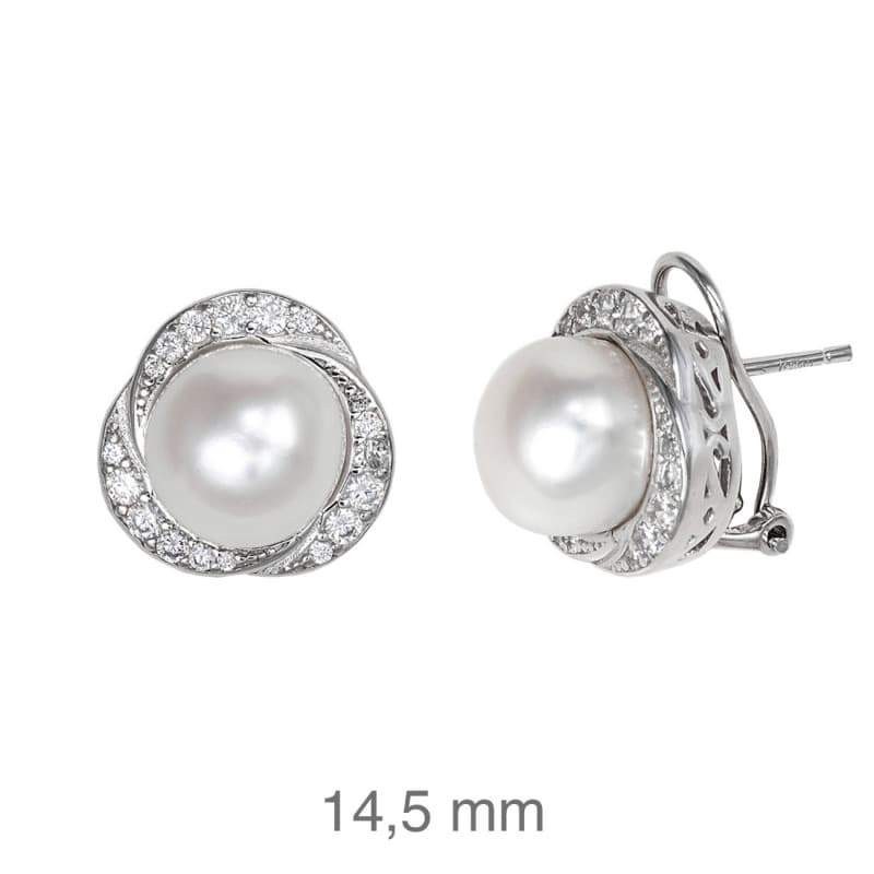 Pendientes Omega  Perla Circonitas Plata Ley