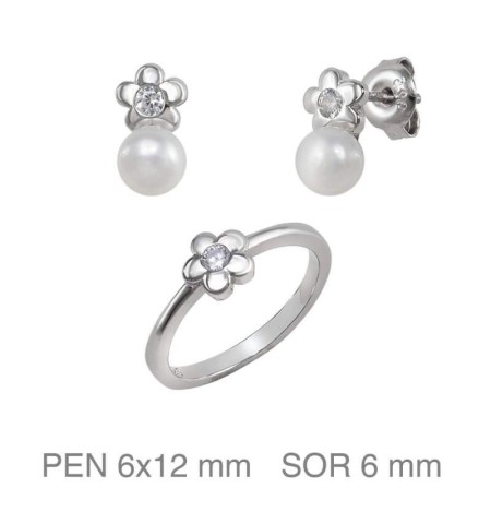 Juego Comunión con Circonitas y Perla de Plata Ley