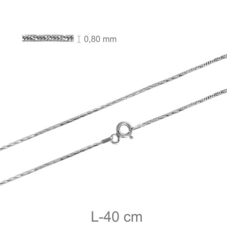 Cadena Round Snake 40cm Plata Ley Rodiada