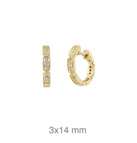 Pendientes Aros Circonitas Plata Ley Bañada en Oro