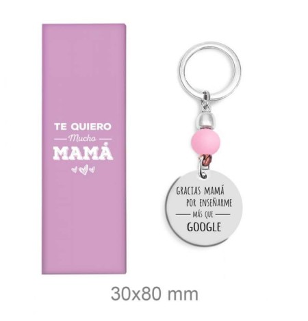 Llavero de Acero y Gema Rosa Gracias Mama