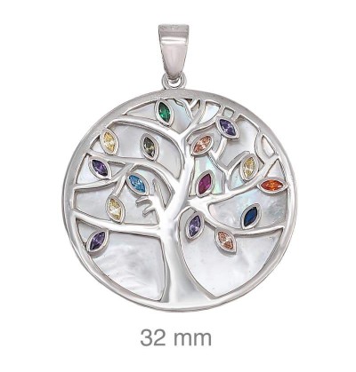 Colgante Árbol de la Vida Circonitas Multicolores Plata Ley