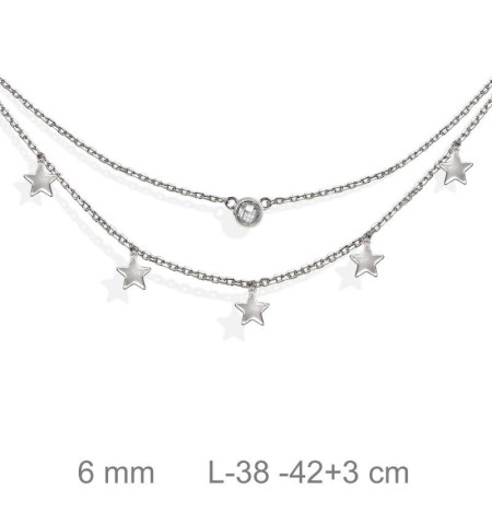 Collar Doble Estrellas y Circonita Plata Ley