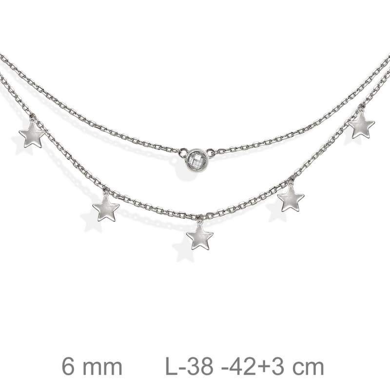 Collar Doble Estrellas y Circonita Plata Ley