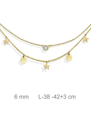 Collar Doble Estrellas y Circonita Plata Ley con Baño de Oro