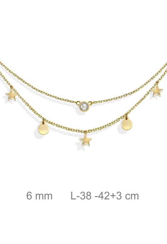 Collar Doble Estrellas y Circonita Plata Ley con Baño de Oro