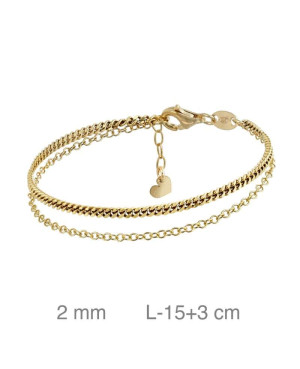 Pulsera Doble Cadena Plata Ley con Baño de Oro