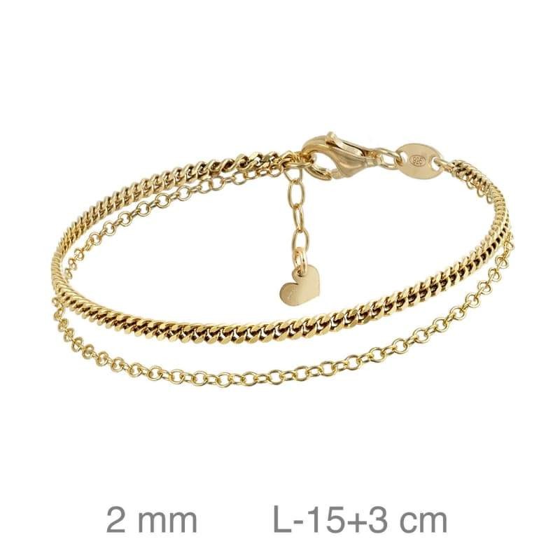 Pulsera Doble Cadena Plata Ley con Baño de Oro