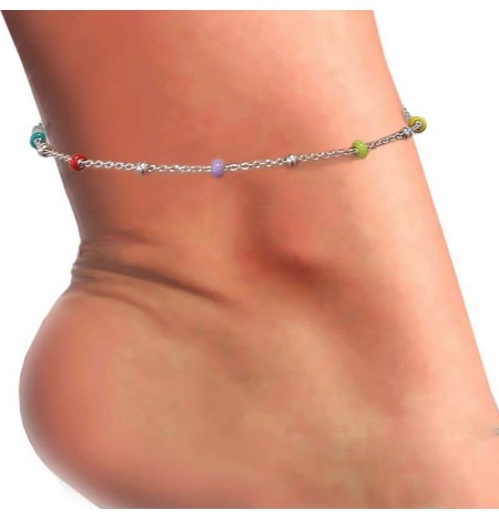 Tobillera Bolitas Multicolores Plata Ley