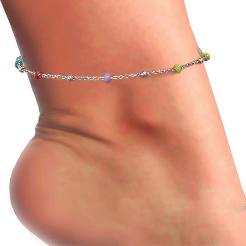 Tobillera Bolitas Multicolores Plata Ley