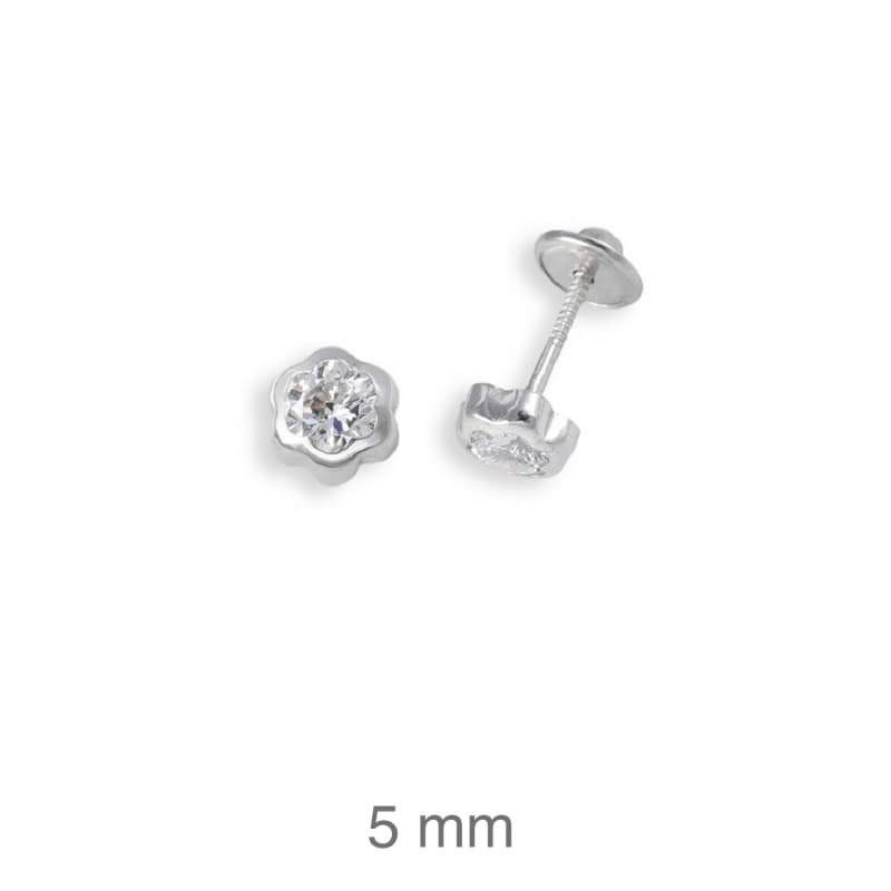 Pendientes Flor Circonita Rosca Plata Ley