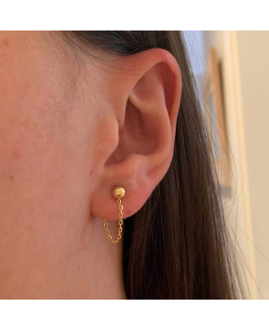 Pendientes con Cadena y Bola Plata Ley Bañada en Oro