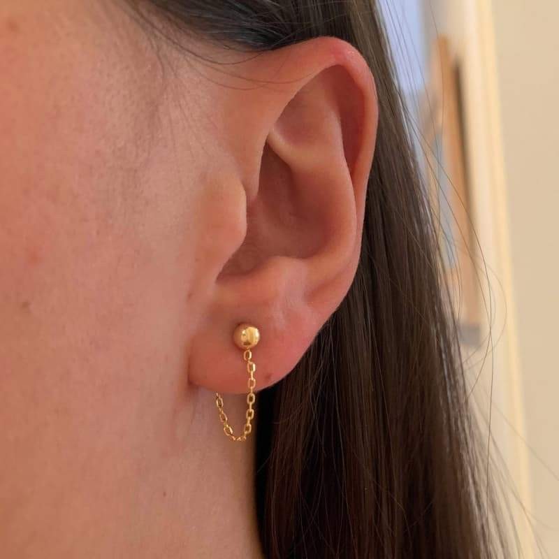 Pendientes con Cadena y Bola Plata Ley Bañada en Oro