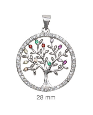 Colgante Árbol de la Vida Circonitas Multicolores Plata Ley
