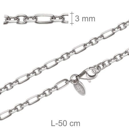 Cadena Figaro3x1 50cm Plata Ley Rodiada