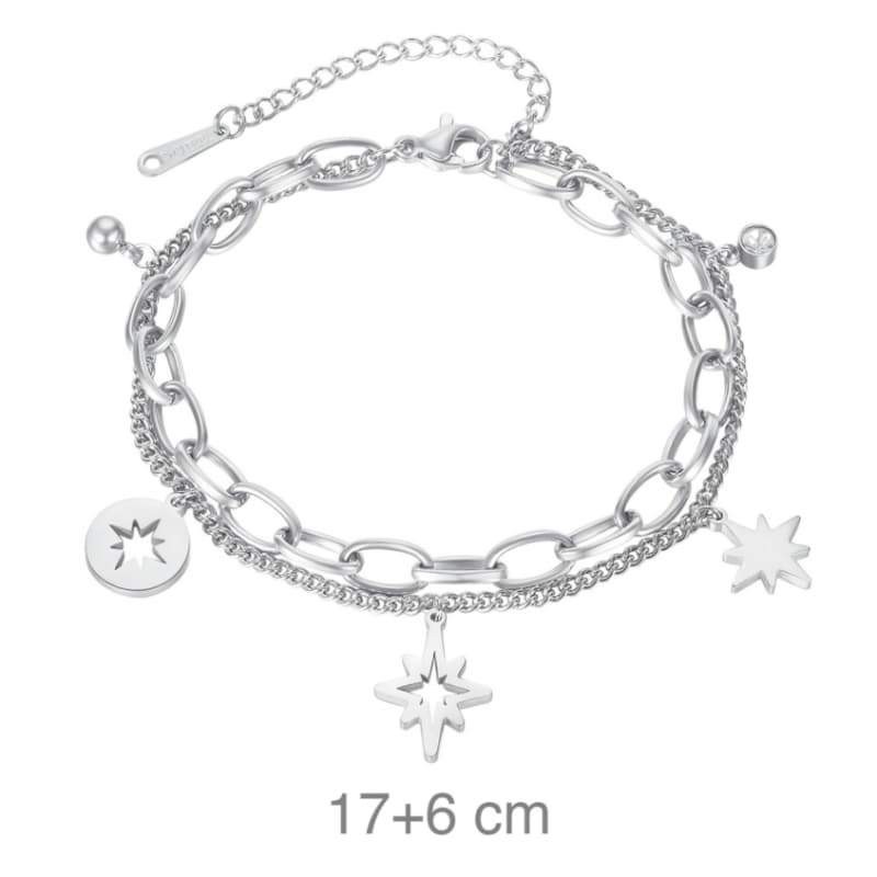 Pulsera Acero Doble con Estrellas y Circonita