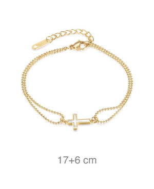 Pulsera Acero Dorado Doble con Cruz
