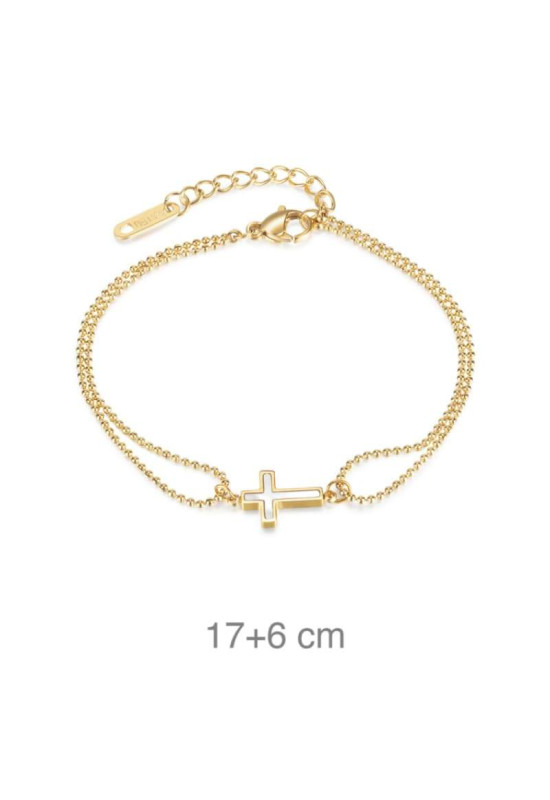 Pulsera Acero Dorado Doble con Cruz