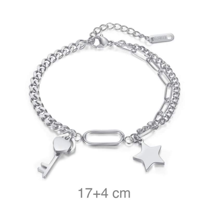 Pulsera Acero Estrella y Llave con Corazón