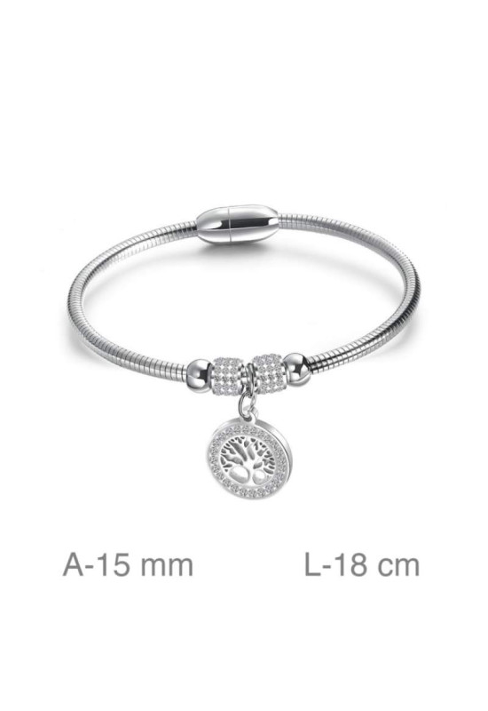 Brazalete Acero con Circonitas y Árbol de la Vida