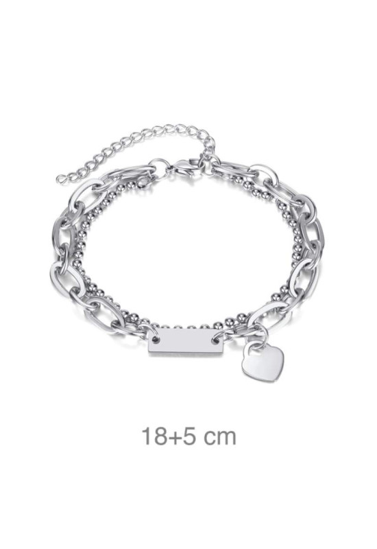 Pulsera Acero Doble Bolitas y Corazón